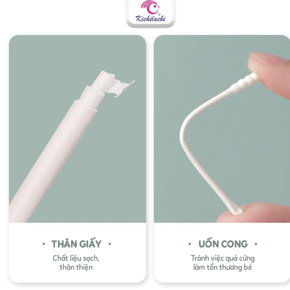 Tăm bông sơ sinh Kichilachi màu hồng thân giấy 200 que-Khoaibabies