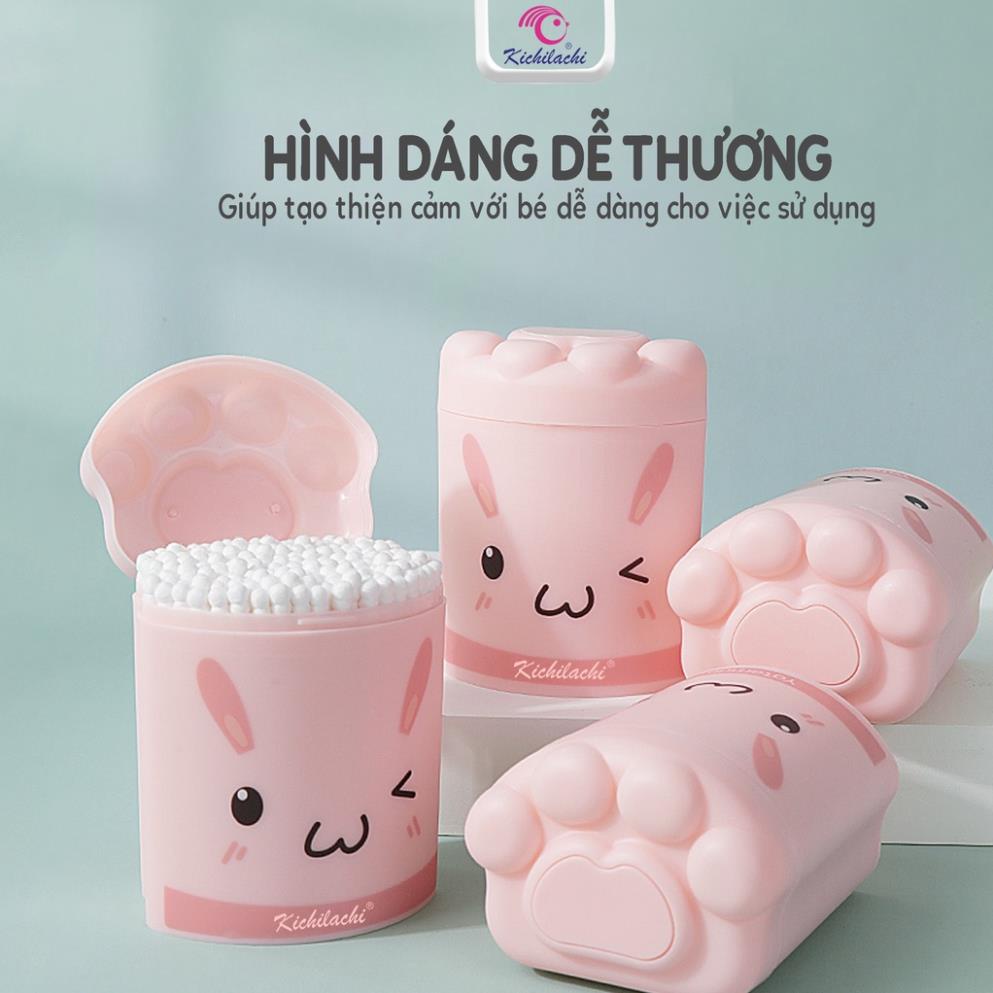 Tăm bông sơ sinh Kichilachi màu hồng thân giấy 200 que-Khoaibabies