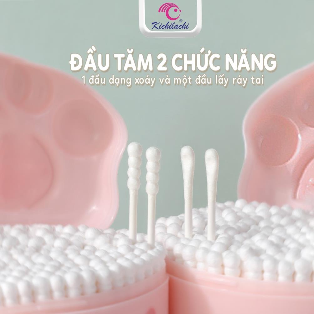 Tăm bông sơ sinh Kichilachi màu hồng thân giấy 200 que-Khoaibabies