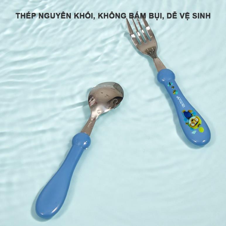 Thìa dĩa ăn dặm Kichilachi inox 316 giúp bé tập ăn, tập xúc phù hợp với trẻ từ 1-5 tuổi-KHOAIBABIES