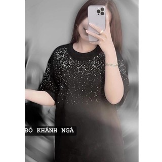 Áo Thun Nam , Áo Thun Nam Nữ đính đá sao vòng cổ Hình đá full Chất Liệu Cotton