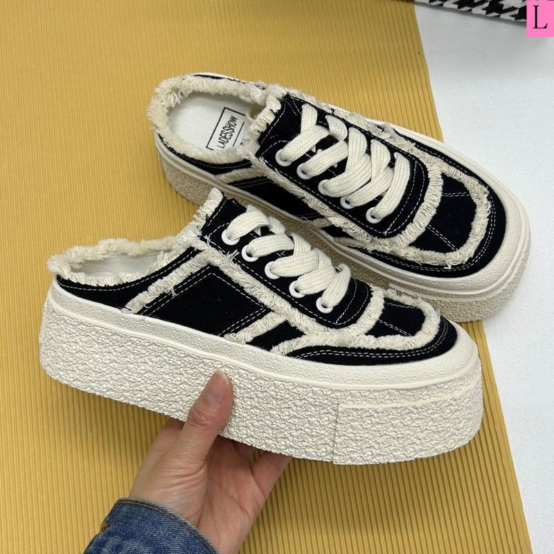 Giày Canvas Nửa Ngón Đế Dày Phong Cách Châu Âu Thời Trang Mới 2023