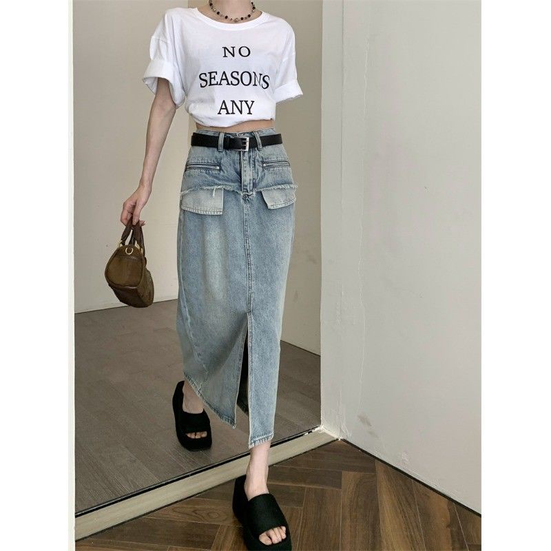 Chân Váy denim Lưng Cao Dáng Chữ a Xẻ Tà Thời Trang Mùa Hè Hàng Mới 2023 Dành Cho Bạn Nữ