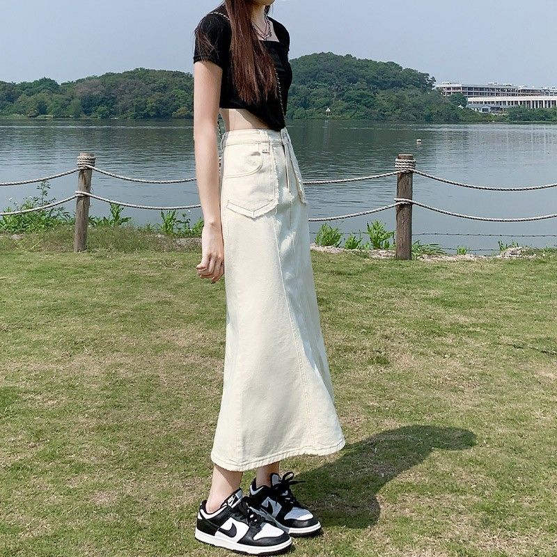 Jiashucheng Chân Váy Denim Dài Đến Giữa Eo Cao Vừa Vặn Phong Cách Mới Xuân Thu Cho Nữ @