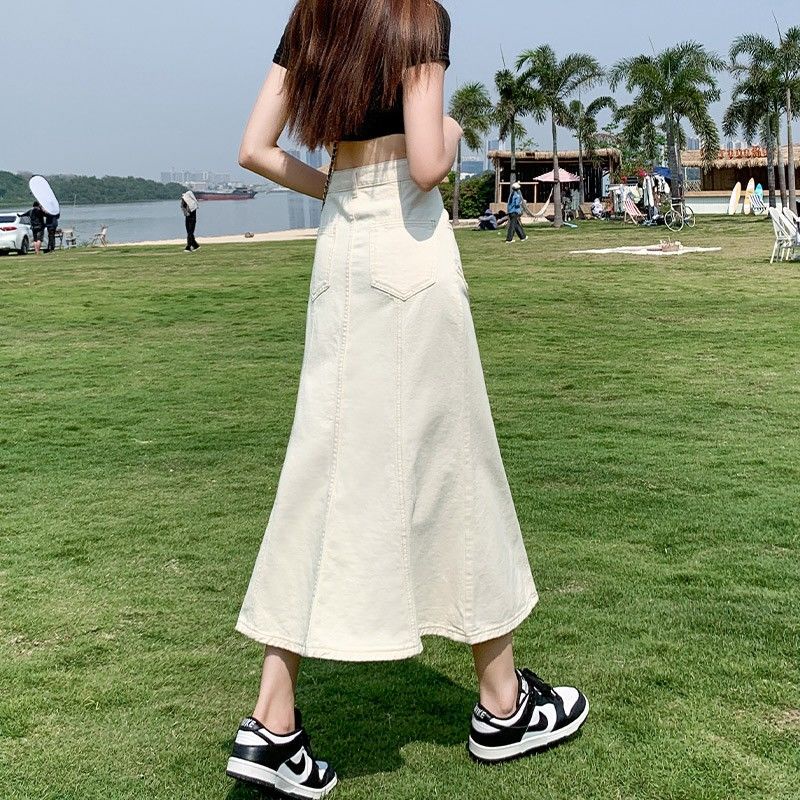 Jiashucheng Chân Váy Denim Dài Đến Giữa Eo Cao Vừa Vặn Phong Cách Mới Xuân Thu Cho Nữ @