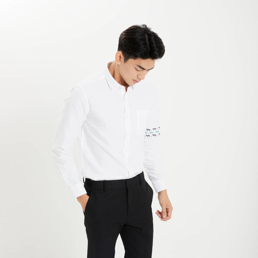 Áo Sơmi Nam Tay Dài Oxford ICONDENIM Basic Phối Wolf Pattern SMID0106