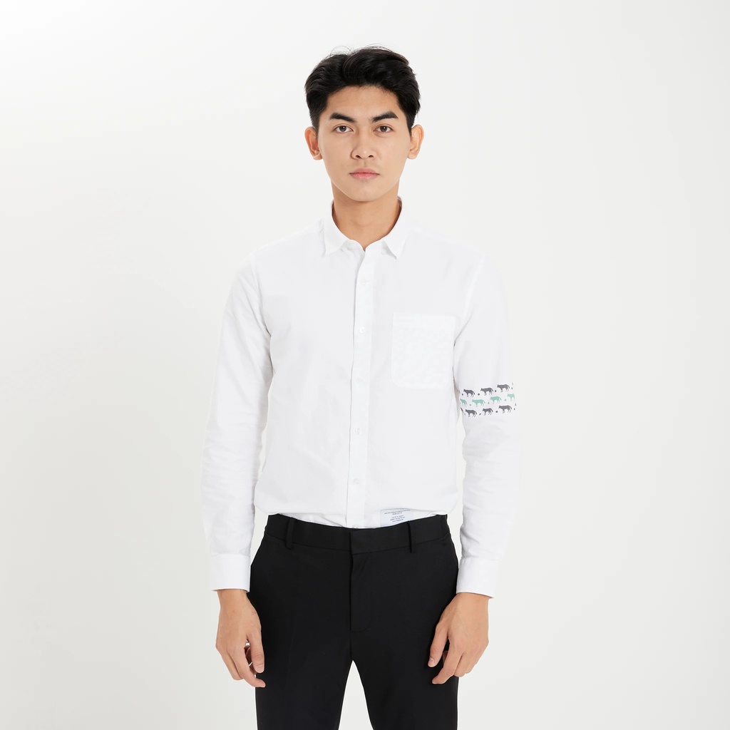 Áo Sơmi Nam Tay Dài Oxford ICONDENIM Basic Phối Wolf Pattern SMID0106