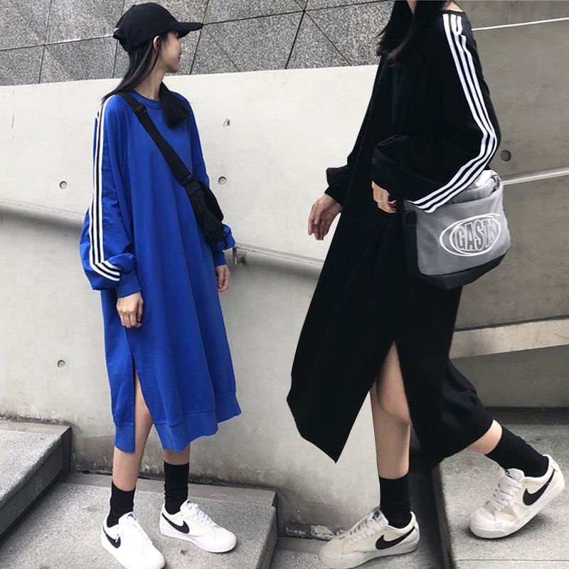 Jiashucheng Đầm Ngủ Dáng Rộng Màu Sắc Đơn Giản Thời Trang Thu Đông Cho Nữ