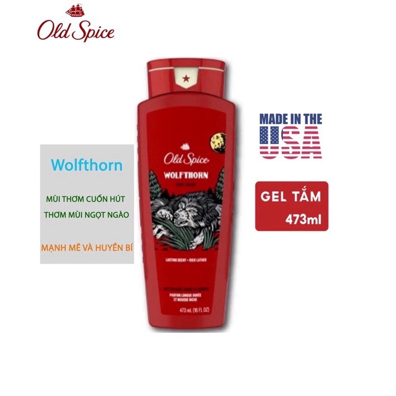 Sữa tắm nam Gel Old Spice 473ml Timber Bearglove Fiji Wolfthorn Pure Sport Fresh Tắm gội 2in1 532ml Made in