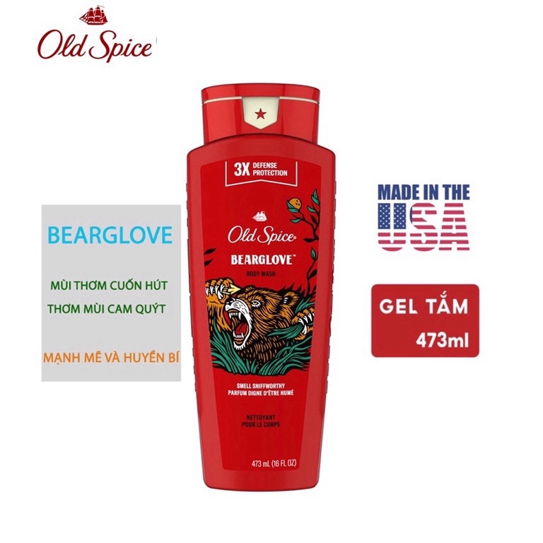 Sữa tắm nam Gel Old Spice 473ml Timber Bearglove Fiji Wolfthorn Pure Sport Fresh Tắm gội 2in1 532ml Made in