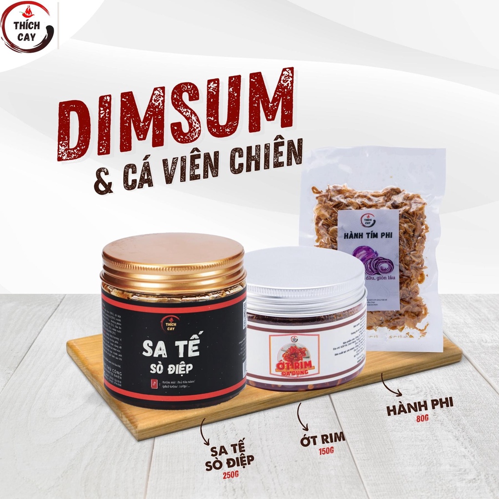Combo Dimsum & Cá viên chiên - Sa tế sò điệp 250g, Ớt rim 150g, Hành phi 80g
