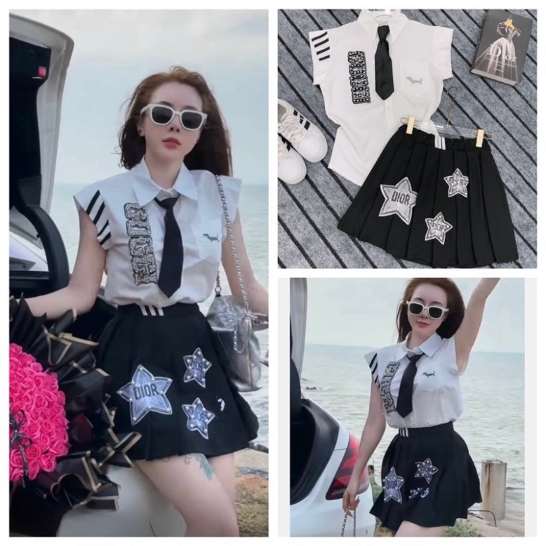 𝗩𝗶𝗱𝗲𝗼 𝗔̉𝗻𝗵 𝗧𝗵𝗮̣̂𝘁 ✔ Sét sơmi tay hến Dior ngôi sao 5 cánh Áo chất thô mềm đẹp, ốp ng