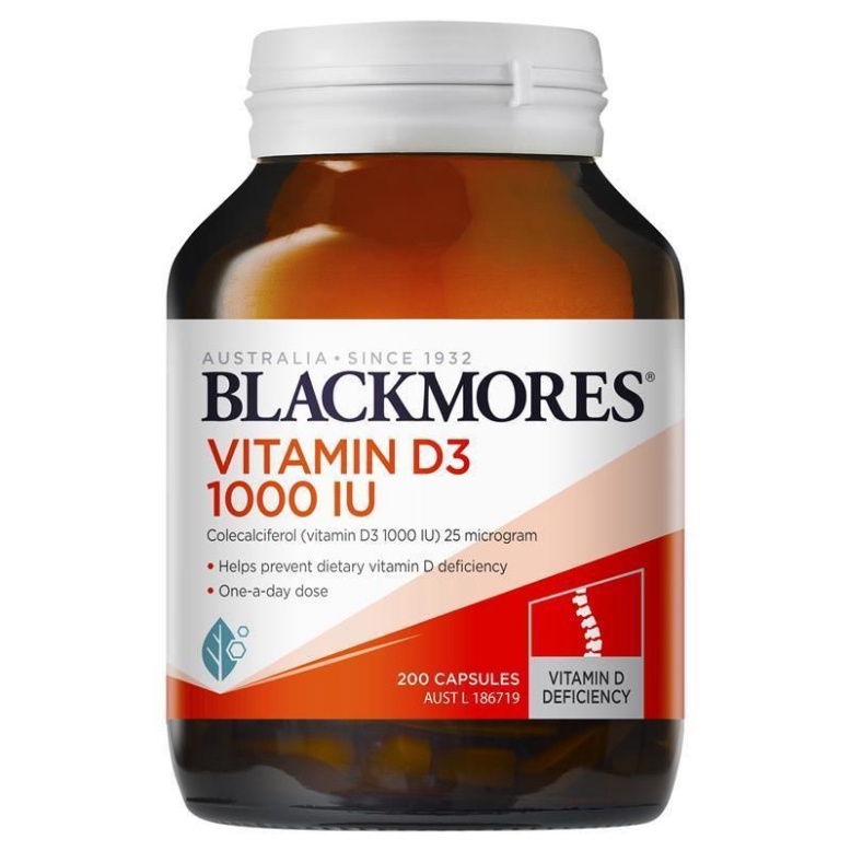 Viên uống Vitamin D3 Blackmores 1000IU 200 viên - giúp hấp thụ bổ sung canxi, xương chắc khỏe chính hãng Úc