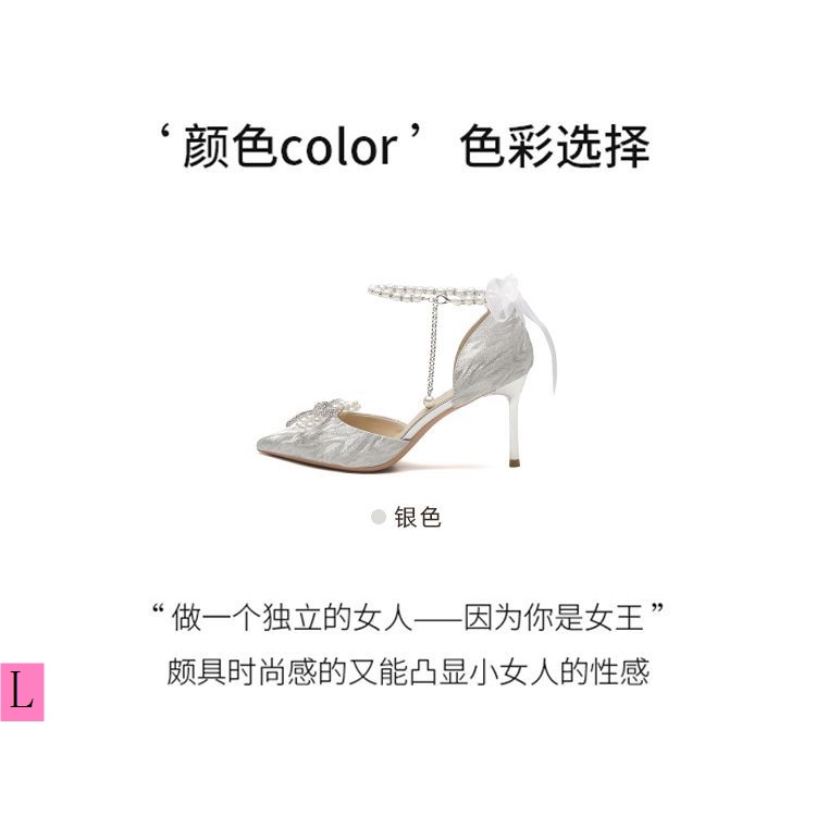 Giày Cao Gót Hở Ngón Phối Ruy Băng Ngọc Trai Thời Trang Xuân Hè 2023 Phong Cách Mới