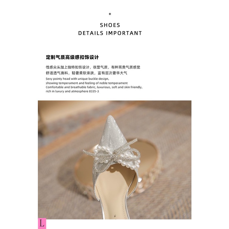 Giày Cao Gót Hở Ngón Phối Ruy Băng Ngọc Trai Thời Trang Xuân Hè 2023 Phong Cách Mới