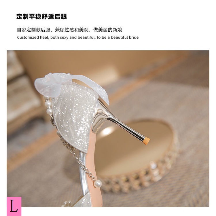 Giày Cao Gót Hở Ngón Phối Ruy Băng Ngọc Trai Thời Trang Xuân Hè 2023 Phong Cách Mới