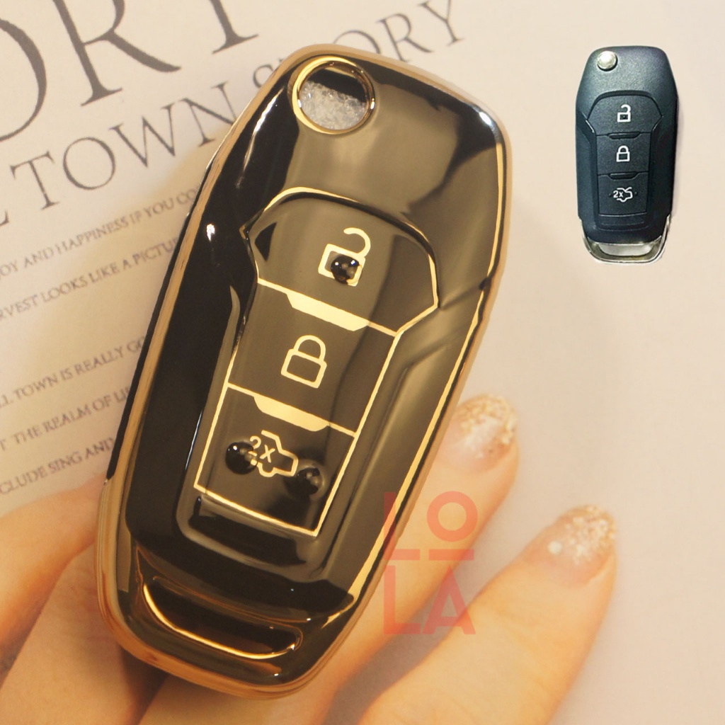 Ốp chìa khoá Ford Ranger, Everest, Ecosport chìa Gập vỏ bọc smartkey bằng nhựa Tpu mạ vàng sang trọng