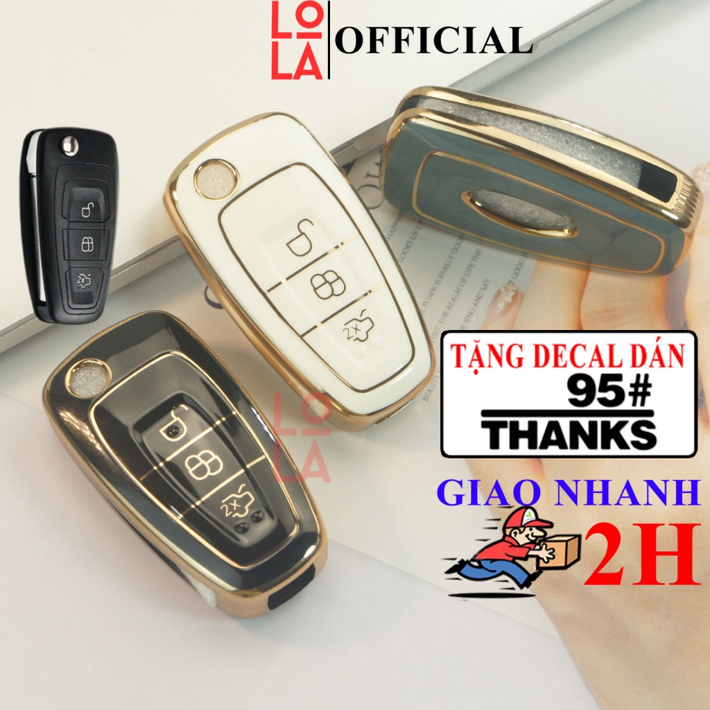 Ốp chìa khoá Ford Focus, Ecosport, Fiesta, Ranger chìa gập vỏ bọc smartkey bằng nhựa Tpu mạ vàng sang trọng