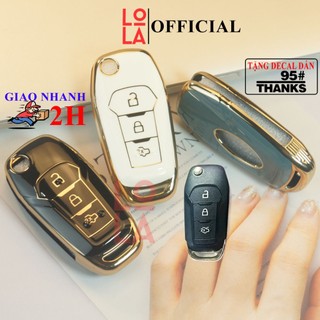 Ốp chìa khoá Ford Ranger, Everest, Ecosport chìa Gập vỏ bọc smartkey bằng nhựa Tpu mạ vàng sang trọng