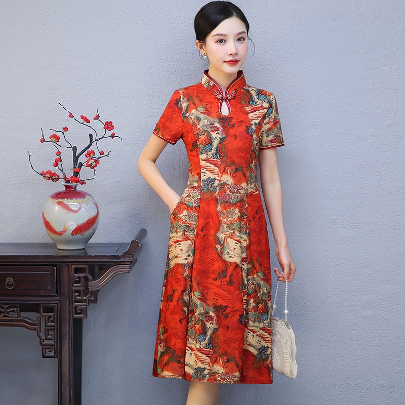 Đầm Sườn Xám Tay Ngắn Phong Cách Phương Tây Thời Trang Mùa Hè Mới Cho Phụ Nữ Trung Niên Kksjg.Vn