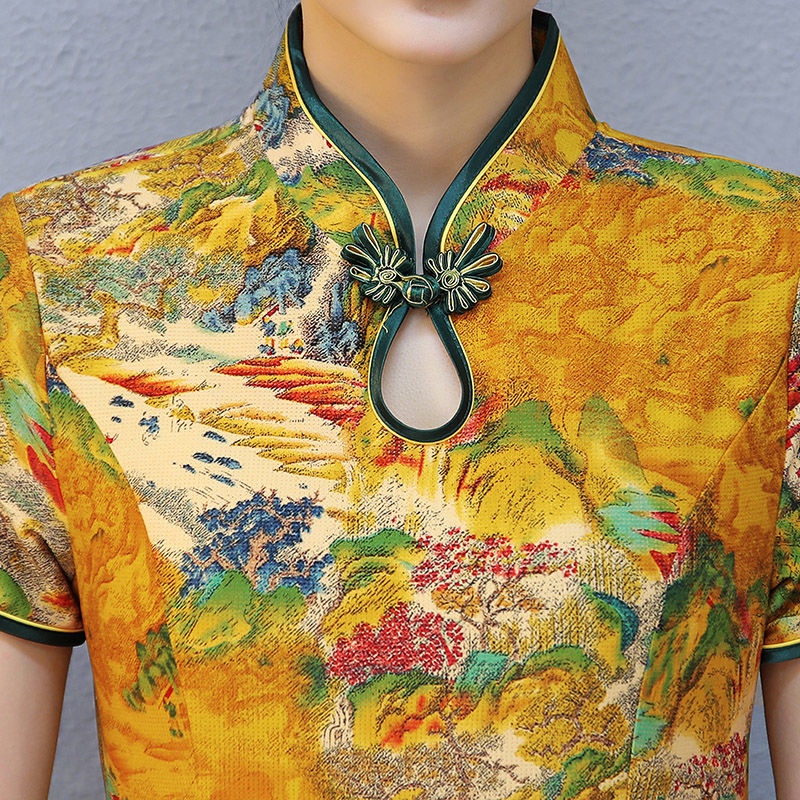 Đầm Sườn Xám Tay Ngắn Phong Cách Phương Tây Thời Trang Mùa Hè Mới Cho Phụ Nữ Trung Niên Kksjg.Vn