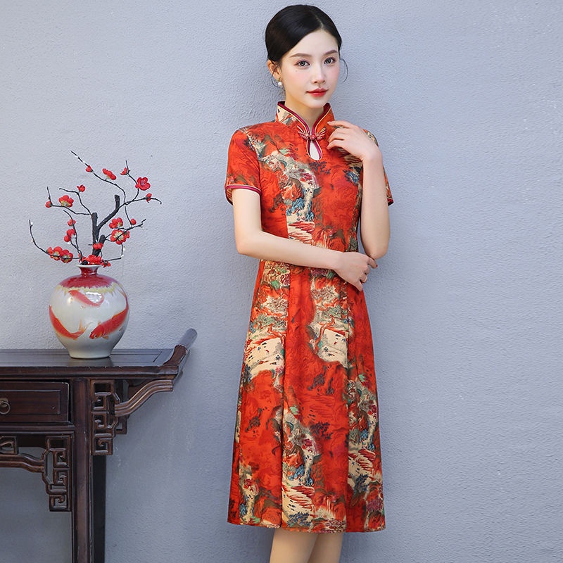 Đầm Sườn Xám Tay Ngắn Phong Cách Phương Tây Thời Trang Mùa Hè Mới Cho Phụ Nữ Trung Niên Kksjg.Vn