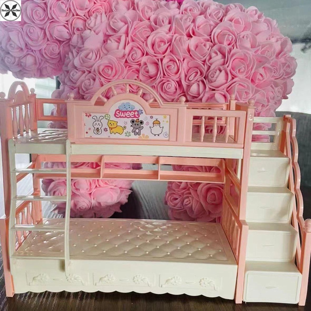 【Hàng có sẵn】Mới búp bê Barbie giường tầng công chúa có cầu trượt trên và dưới đồ nội thất đồ chơi ngôi nhà đồ chơi biệt