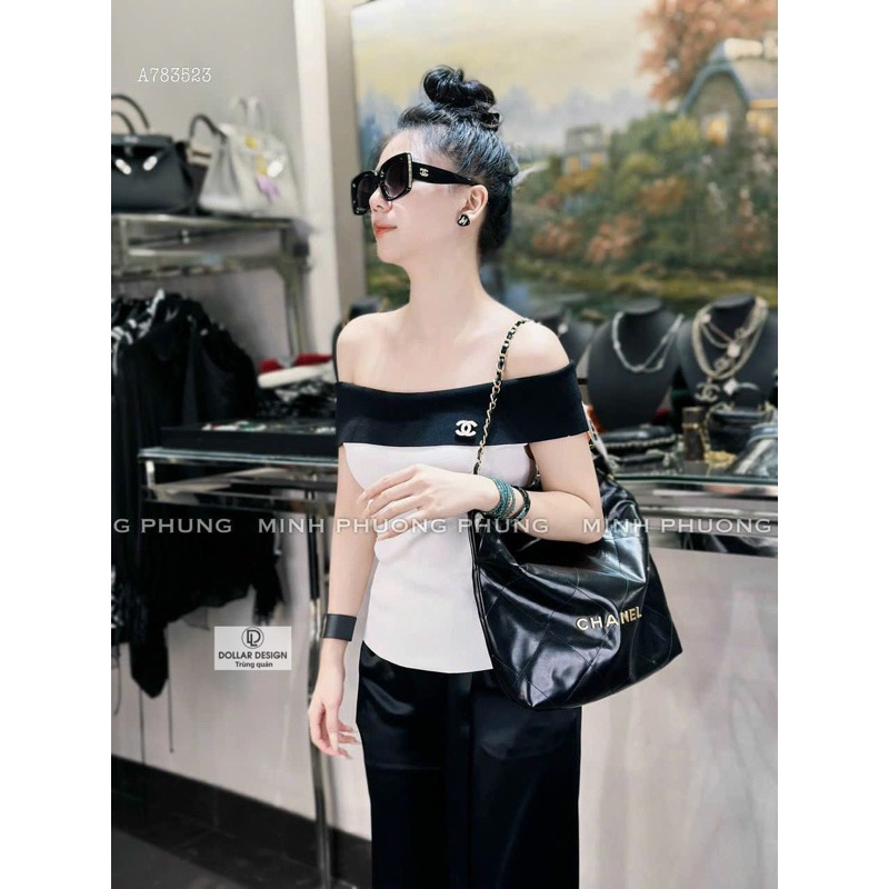 Áo len montogi phối màu trễ vai hàng QC cokimfashion