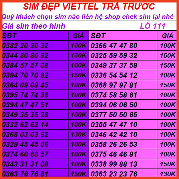SIM VIETTEL TRẢ TRƯỚC SỐ ĐẸP CÓ THỂ TỰ ĐĂNG KÝ CHÍNH CHỦ LÔ 35