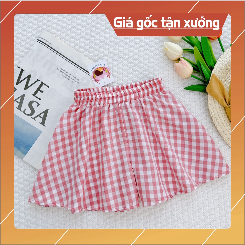 Quần giả váy cho bé gái vải lụa hoa lá caro cho bé từ 10kg-25kg -HOÀNG NAM KIDS