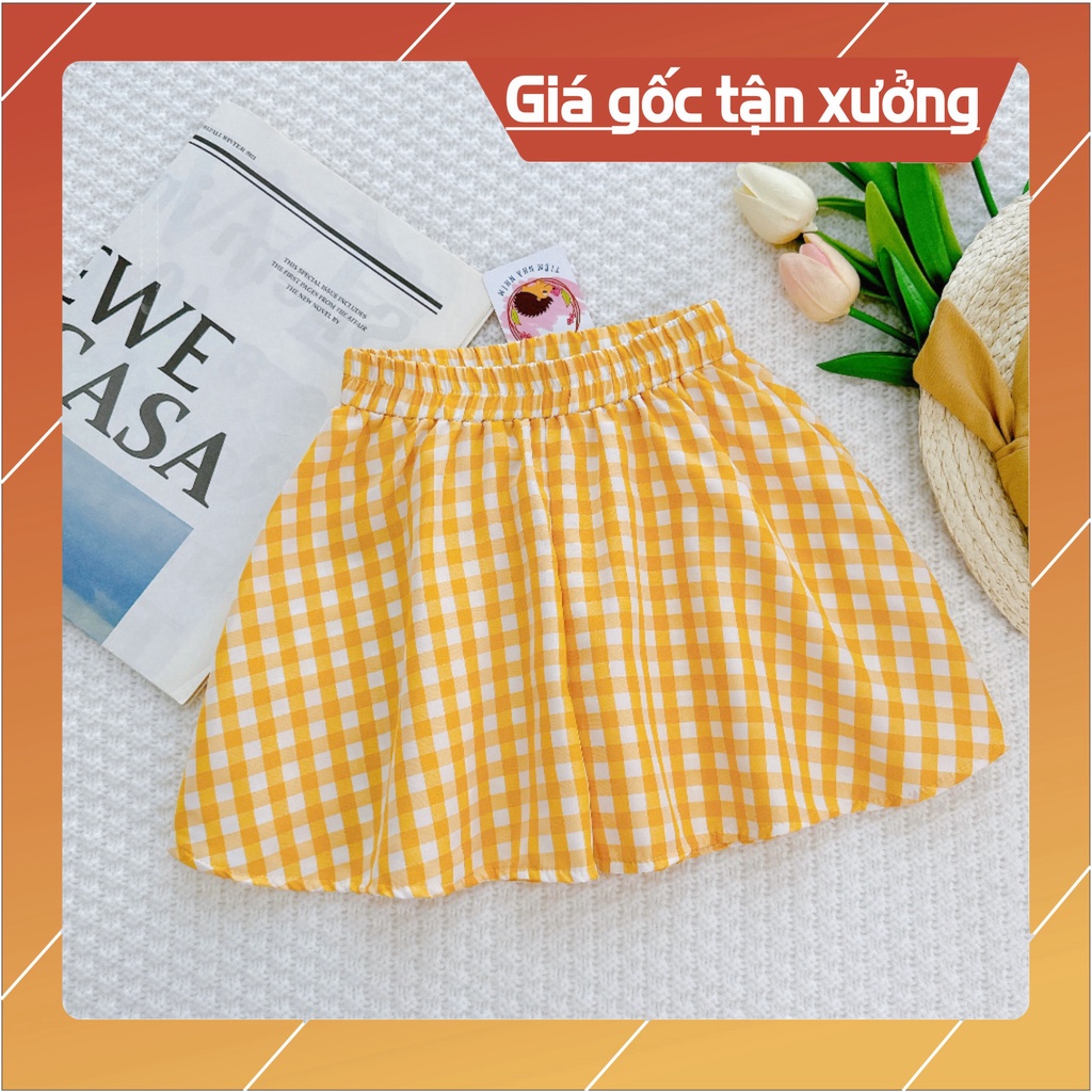 Quần giả váy cho bé gái vải lụa hoa lá caro cho bé từ 10kg-25kg -HOÀNG NAM KIDS