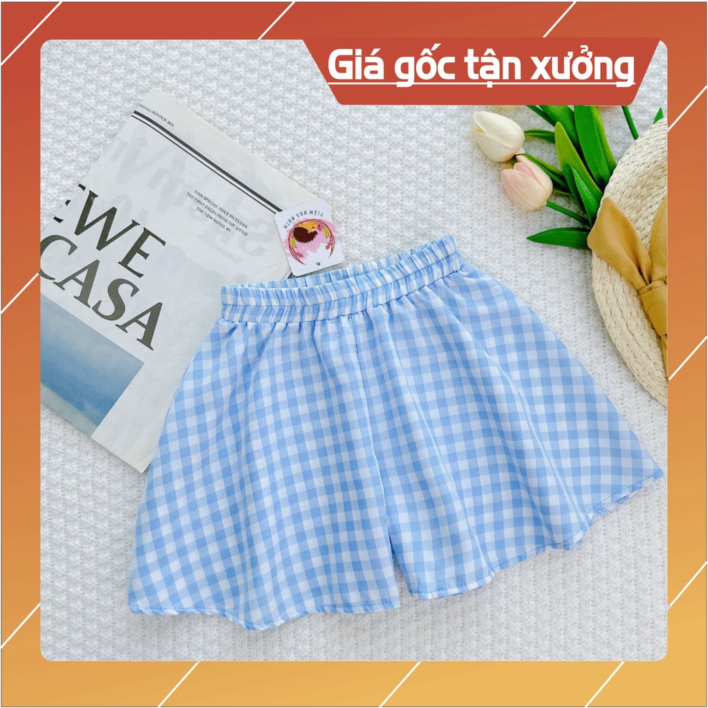 Quần giả váy cho bé gái vải lụa hoa lá caro cho bé từ 10kg-25kg -HOÀNG NAM KIDS