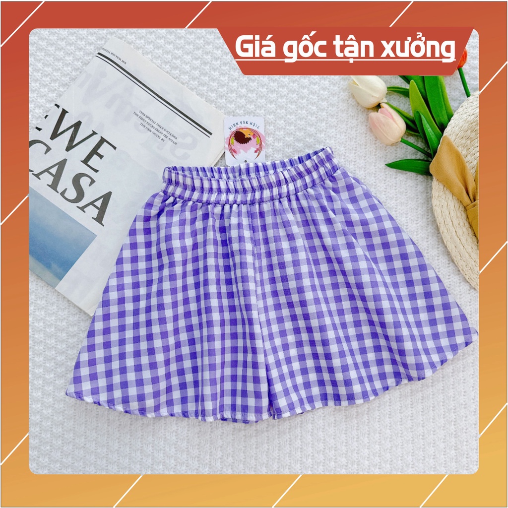 Quần giả váy cho bé gái vải lụa hoa lá caro cho bé từ 10kg-25kg -HOÀNG NAM KIDS