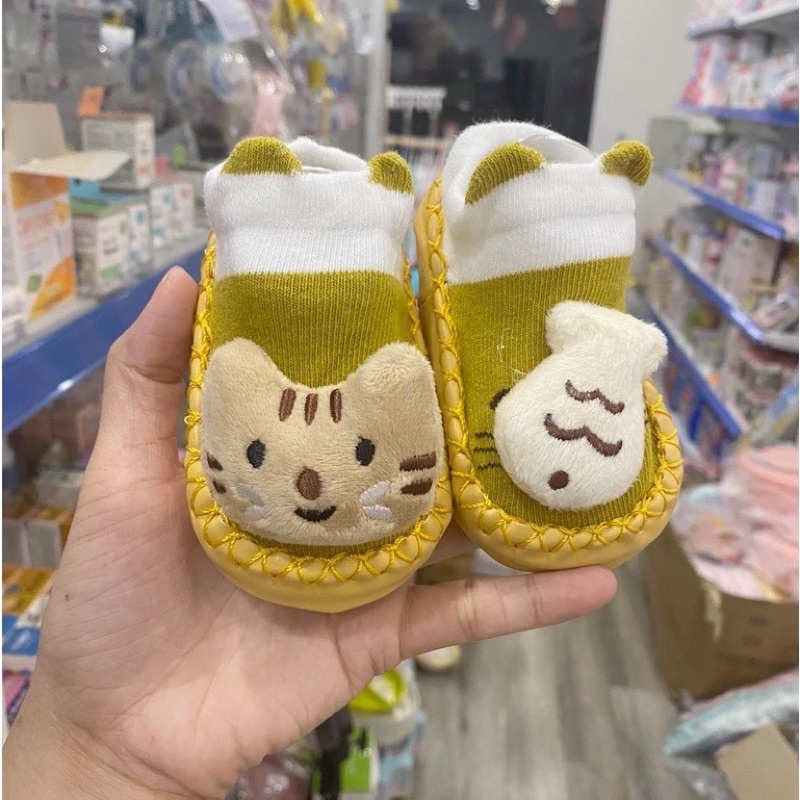 Giày đế da mềm tập đi chống trượt hình thú 3D cho bé