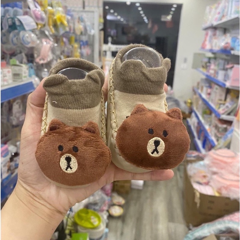 Giày đế da mềm tập đi chống trượt hình thú 3D cho bé