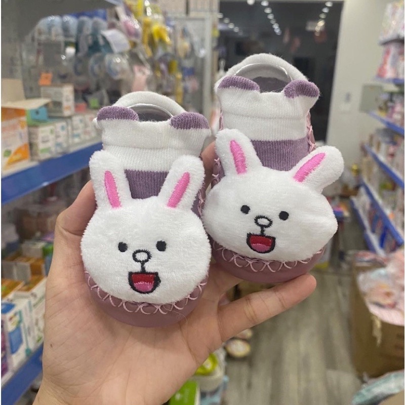 Giày đế da mềm tập đi chống trượt hình thú 3D cho bé