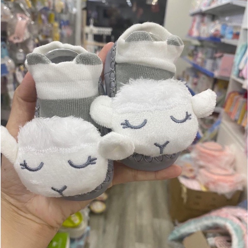 Giày đế da mềm tập đi chống trượt hình thú 3D cho bé