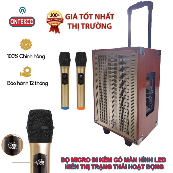 Loa kéo gỗ Ontekco tặng kèm 2 mic hát không dây chuyên nghiệp - Loa kéo blutooth Bass 20/ 30/ 40 - Bảo hành 12 tháng Hỏa