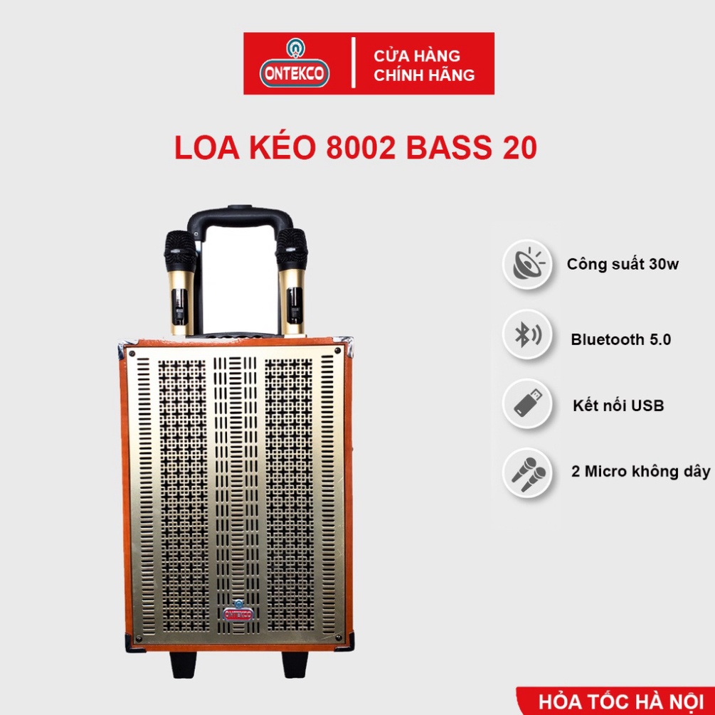 Loa kéo gỗ Ontekco tặng kèm 2 mic hát không dây chuyên nghiệp - Loa kéo blutooth Bass 20/ 30/ 40 - Bảo hành 12 tháng Hỏa