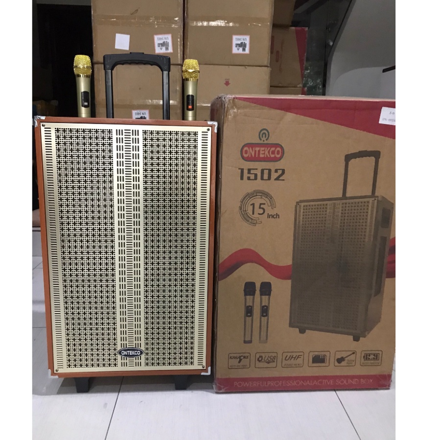 Loa kéo gỗ Ontekco tặng kèm 2 mic hát không dây chuyên nghiệp - Loa kéo blutooth Bass 20/ 30/ 40 - Bảo hành 12 tháng Hỏa