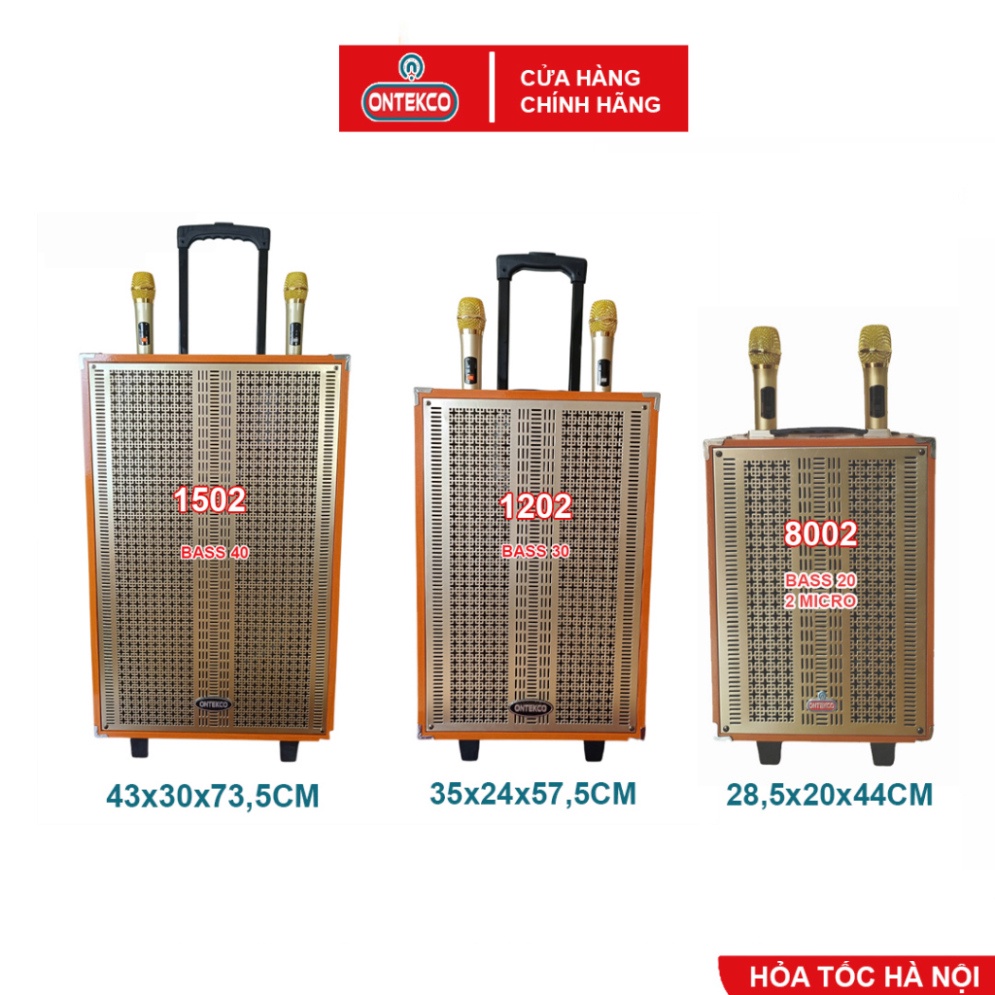 Loa kéo Ontekco 8002|1202|1502 kèm 2 micro không dây chuyên nghiệp Bass 20,30,40 Công suất lớn Bảo hành 12 tháng