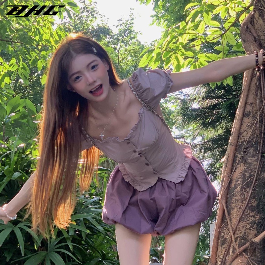 < Purple Flower Bud} Bộ Áo Ngắn Tay + Quần Short Họa Tiết Hoa Phong Cách Mới Ngọt Ngào Cho Bé Gái