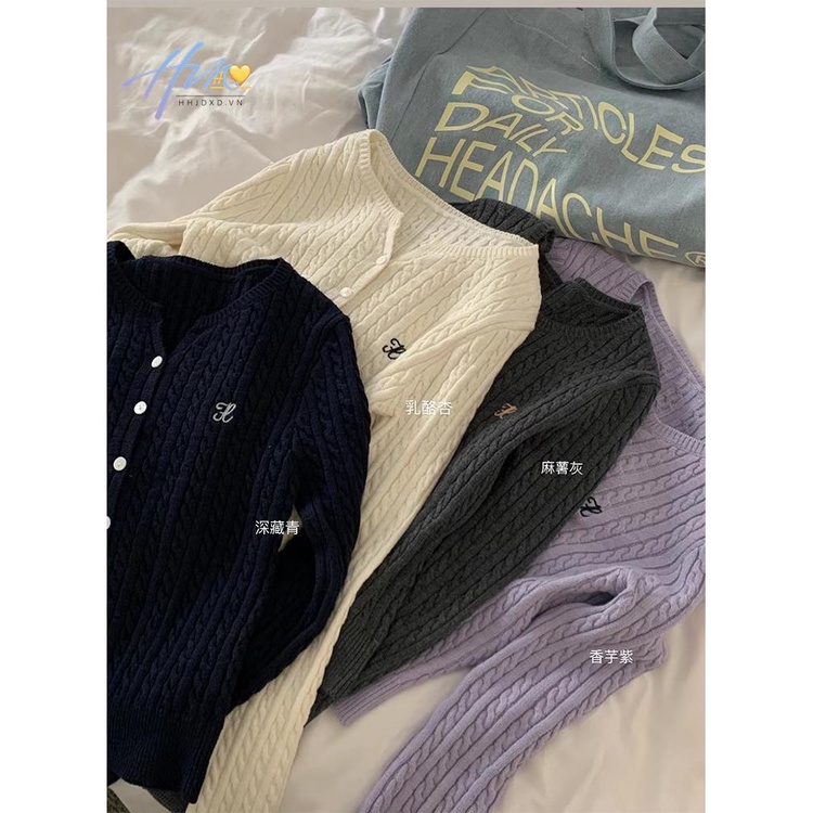 Áo Khoác Dệt Kim Cổ V Thêu Chữ Màu Sắc Tương Phản Thời Trang Mùa Xuân Cho Nữ