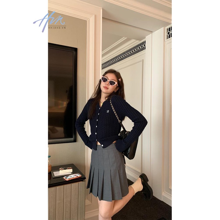 Áo Khoác Dệt Kim Cổ V Thêu Chữ Màu Sắc Tương Phản Thời Trang Mùa Xuân Cho Nữ