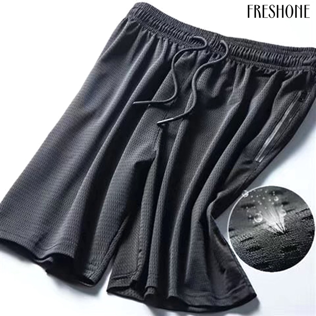 Mid-up dây thắt lưng đàn hồi dây rút nam quần short có dây kéo túi rộng chân rắn màu rộng thể dục chạy bộ quần short thể thao