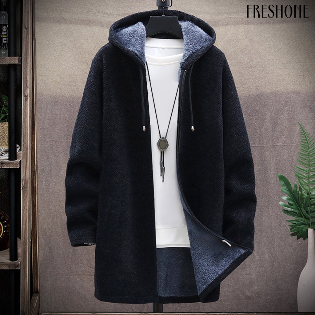 Đàn ông mùa thu đông dài tay áo len lót sang trọng dây kéo áo khoác dệt kim cardigan