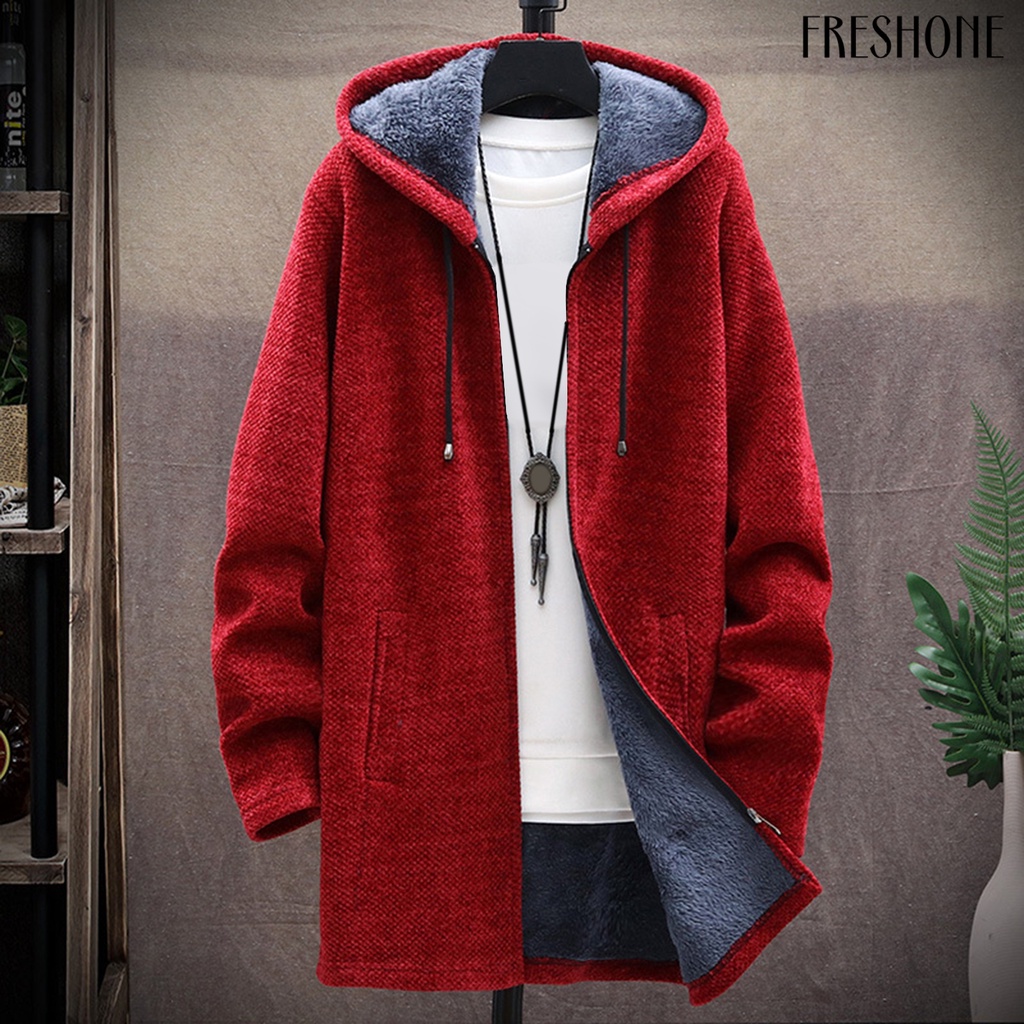 Đàn ông mùa thu đông dài tay áo len lót sang trọng dây kéo áo khoác dệt kim cardigan