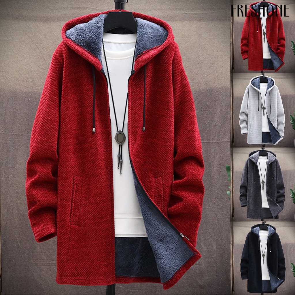 Đàn ông mùa thu đông dài tay áo len lót sang trọng dây kéo áo khoác dệt kim cardigan