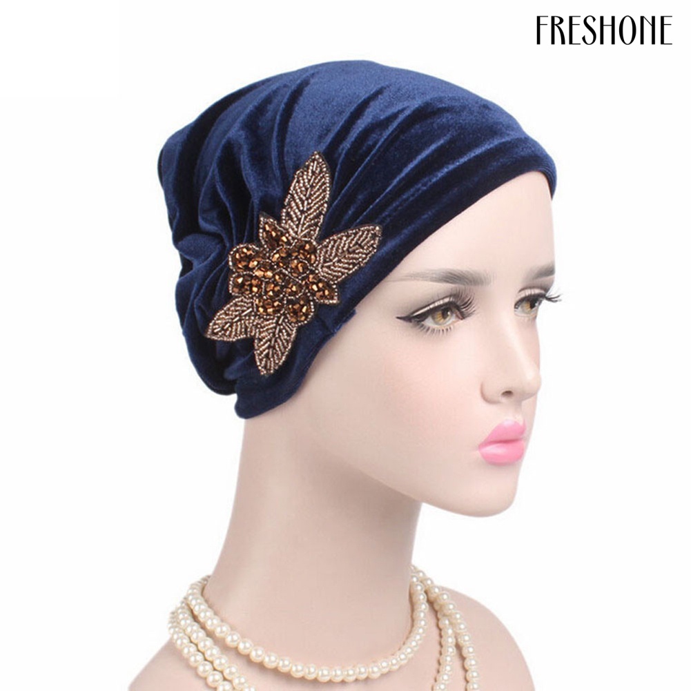 Hạt hoa phụ nữ ung thư chemo mũ nhung hồi giáo beanie khăn xếp đầu quấn mũ