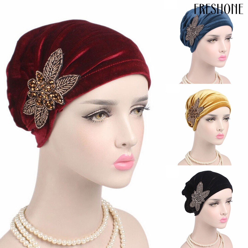 Hạt hoa phụ nữ ung thư chemo mũ nhung hồi giáo beanie khăn xếp đầu quấn mũ